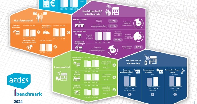 Aedes Benchmark 2024 Kleurrijke zeshoeken met pictogrammen