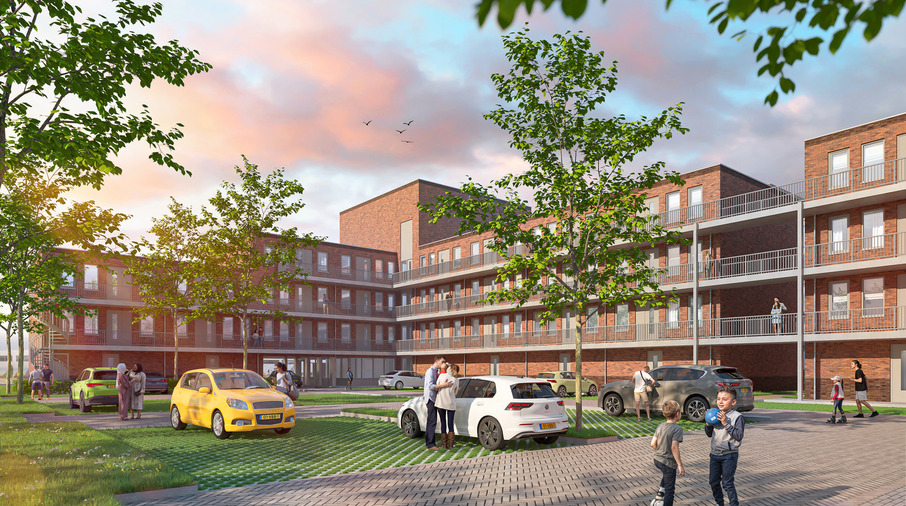 Ontwerptekening van appartementengebouw